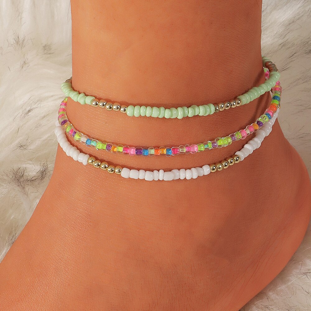 3pcs/set Bohemian Colorful Beaded Beads Anklets For Women Summer Ocean Beach Handmade Ankle Bracelet Foot Leg Beach Jewelry