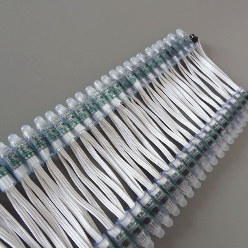 All WHITE wire(20AWG) addressable DC5V 12mm through hole WS2811 led smart pixel node,IP68 rated;50pcs per strand