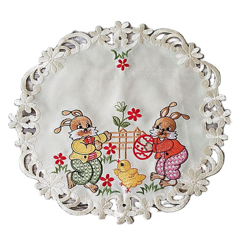 Mantel Individual de encaje bordado con forma de huevo de gallina, posavasos para mesa, posavasos, té de Pascua, accesorios de cocina