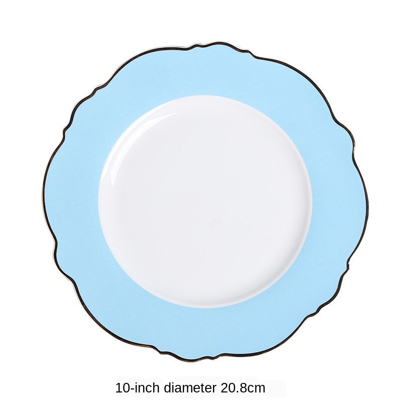 Pynomic Ceramic Plate Simple Pink Wave Point Flat Plate Western Steak Plate Girl Heart Dessert Plate Tableware