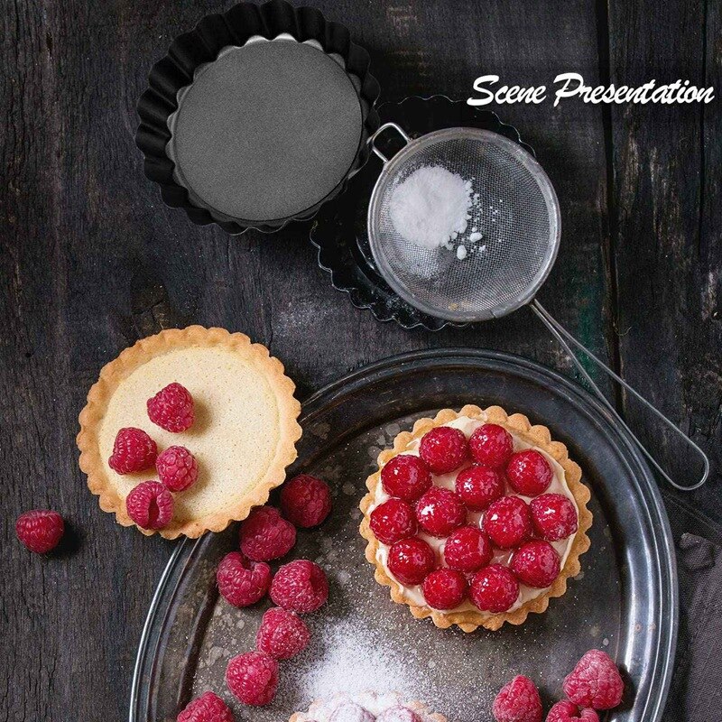 3Pieces Round Tart Pan Bakeware Round Tart Carbon Steel Quiche Pan with Removable Bottom for Oven Baking(4/8/9Inch)
