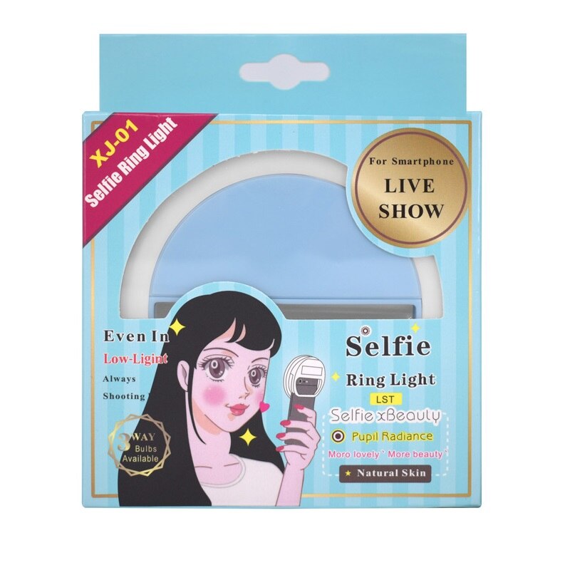 Makeup Mirror Mobile Phone Selfie Light LED Auto Flash For Cell Smartphone Round Portable Beauty Flashlight Makeup Glass espejo: Battery Blue