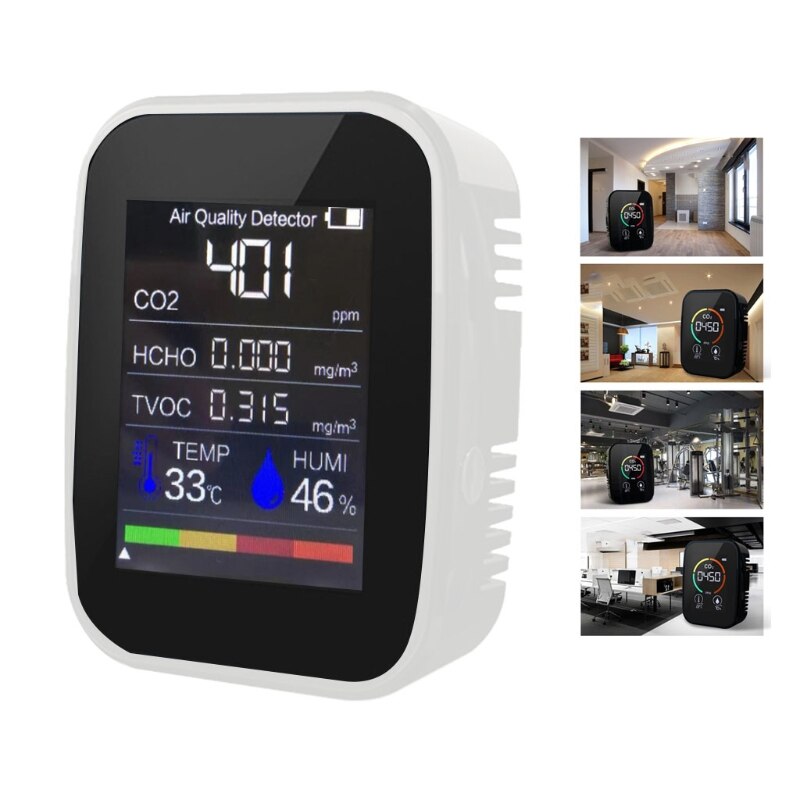 Multifunctional 5 in1 CO2 Meter Digital Temperature Humidity Sensor Tester Air Monitor Carbon Dioxide TVOC HCHO: W-B