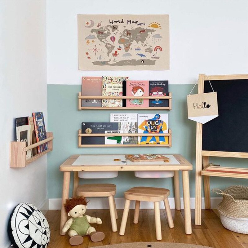 Nordisk stil pedagogisk barnerom verdenskart hengende dekorasjon plakat barnehage veggkunst lerretskart barnesoverom hjemmeinnredning