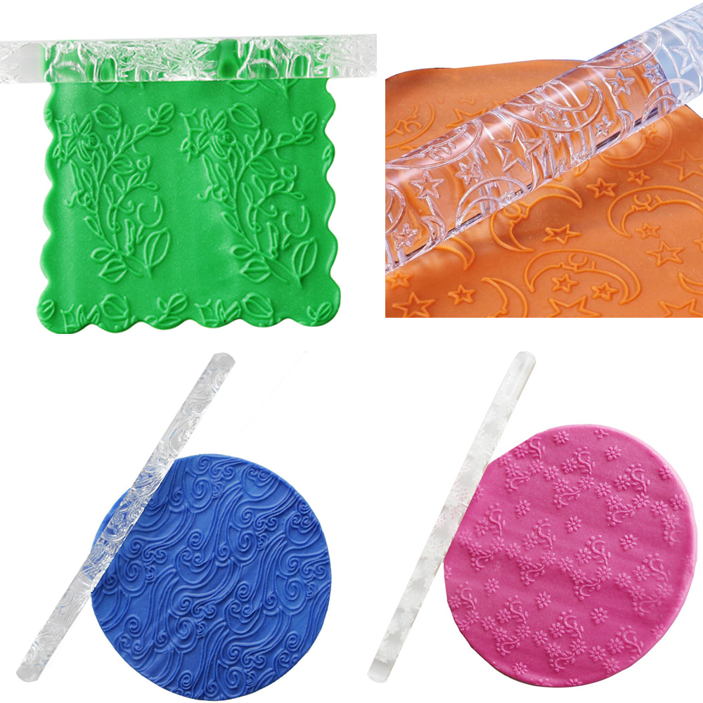 15Styles Acrylic Rolling Pin Fondant Cake Impression Rolling Pin Pastry Roller Embossing Kitchen Baking Decor Tool