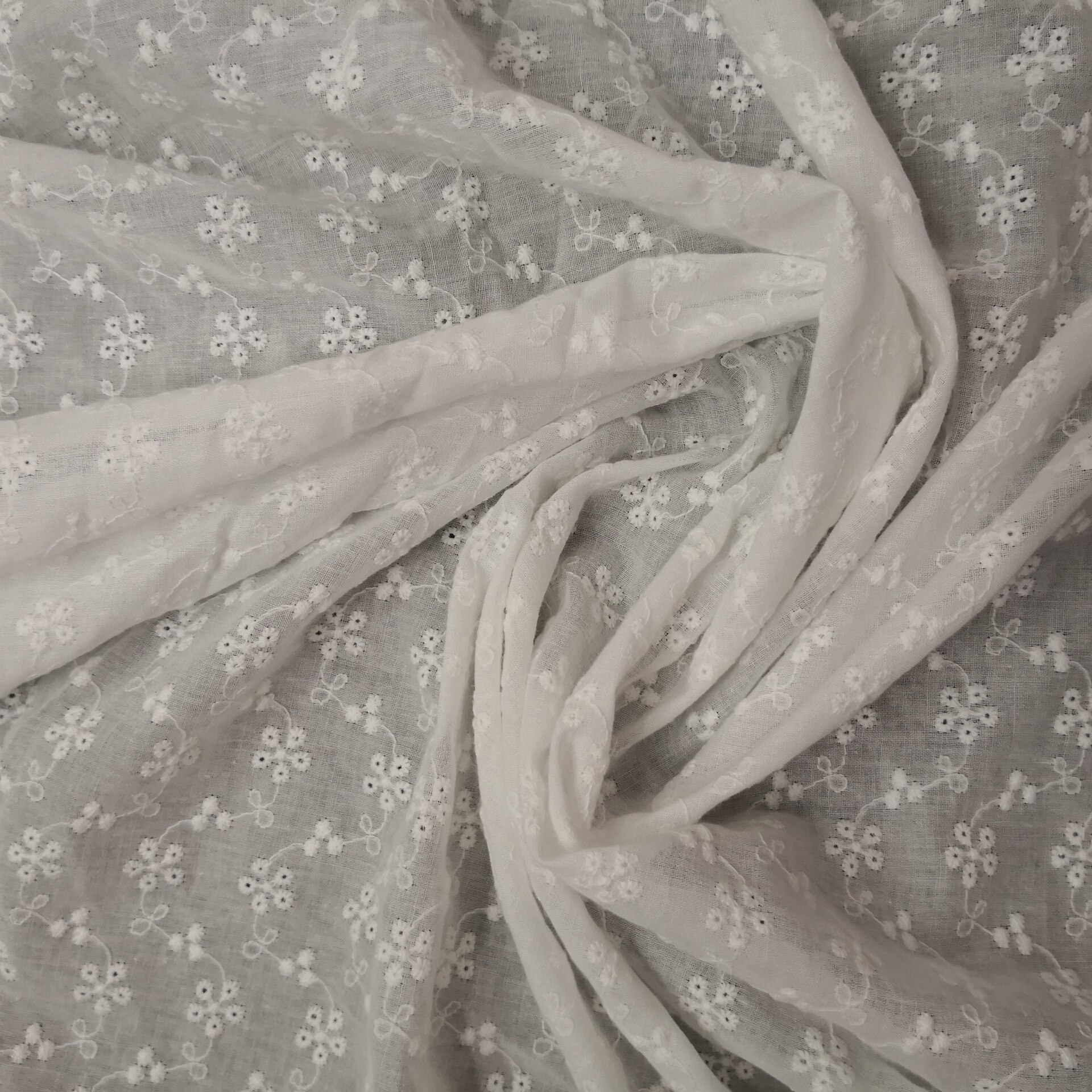 White And Off-white Soft Embroidered Cotton Fabric For Dress Shirt, Width 130cm, By The Meter: 2