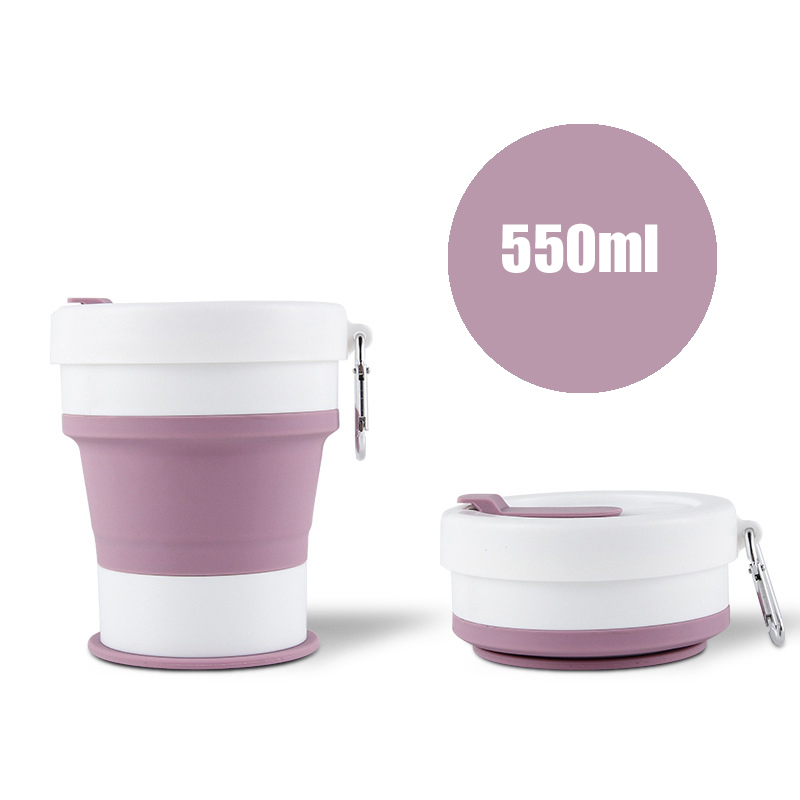 Opvouwbare Siliconen Cup Mokken Draagbare Siliconen Telescopische Drinken Inklapbare Silica Koffie Cup Met Deksels Reizen 350ml en 550ml: 550ml Purple 01