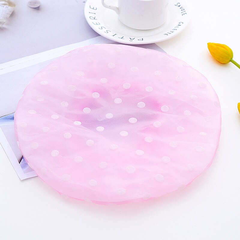 1 PC South Korean and lovely bath cap Adult woman double wave point shower cap Waterproof bath shower cap hat