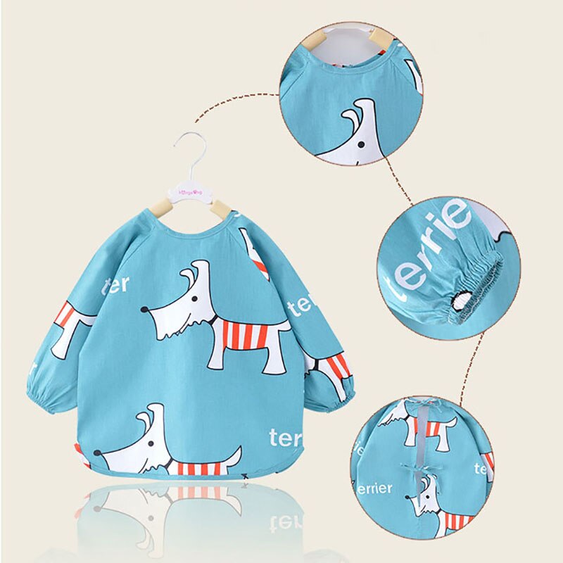Cute Cartoon Baby Bibs Waterproof Kids Baby Boy Girl Bibs Babador Cotton Baby Feeding Stuff Burp Cloth Long Sleeve Apron Bavoir