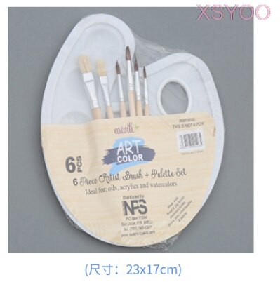 1 pçs paleta de plástico adicionar 6 pincel de tinta caneta pintura de arte bandeja de desenho de plástico paleta de cores para pintura a óleo aquarela pálete: 23x17cm-log