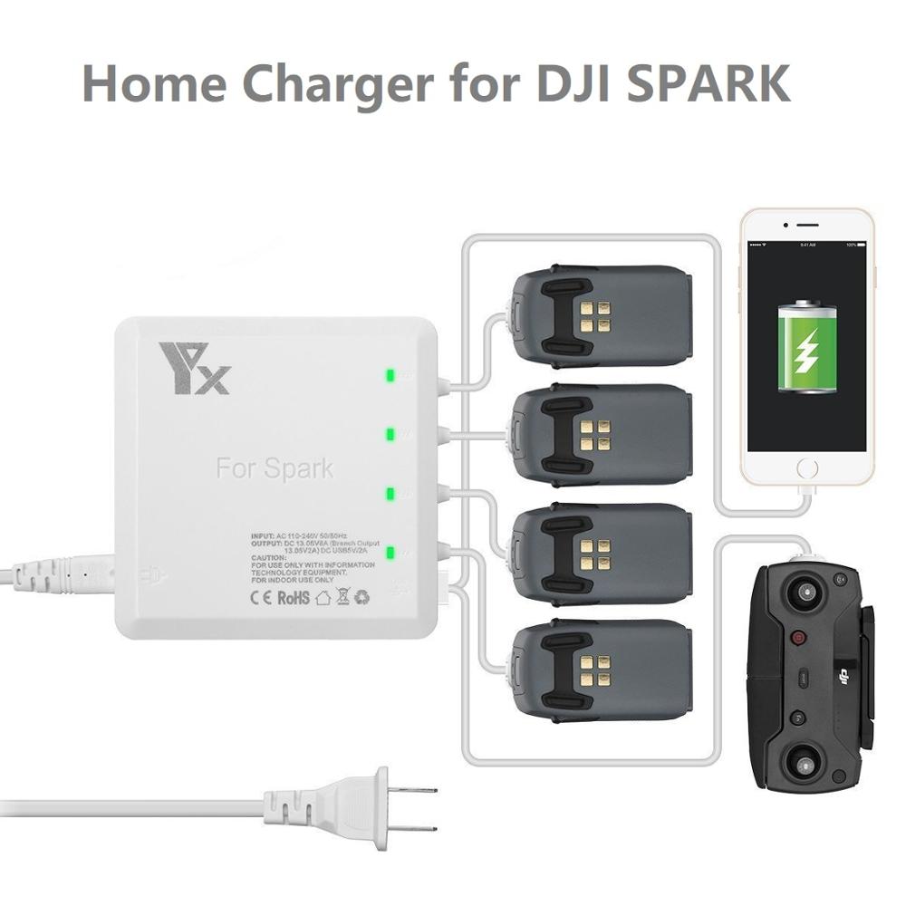 6in1 Snelle Oplader voor DJI Spark Batterij &amp; Control Batterij Opladen Hub met 2 Usb-poorten voor Telefoon Opladen Thuis oplader voor Spark