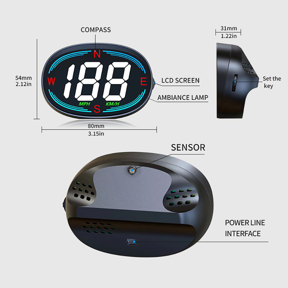 Auto Digitale Snelheidsmeter Gps Hud Head Up Display Kompas Snelheidsmeter Eletronicos Snelheid Alarm Gadgets Auto Elektronisch Apparaat