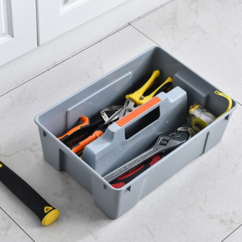 2 Dividers Tool Storage Box Portable Plastic Hardware Toolbox with Handle for Home Kitchen Living Room