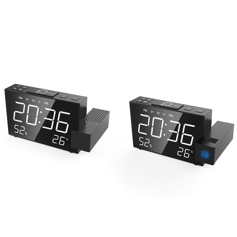 Digital radioprojektor väckarklocka ström tillbaka usb-laddare spegeldisplay tid vakna skrivbord bord led alarmklocka temperatur