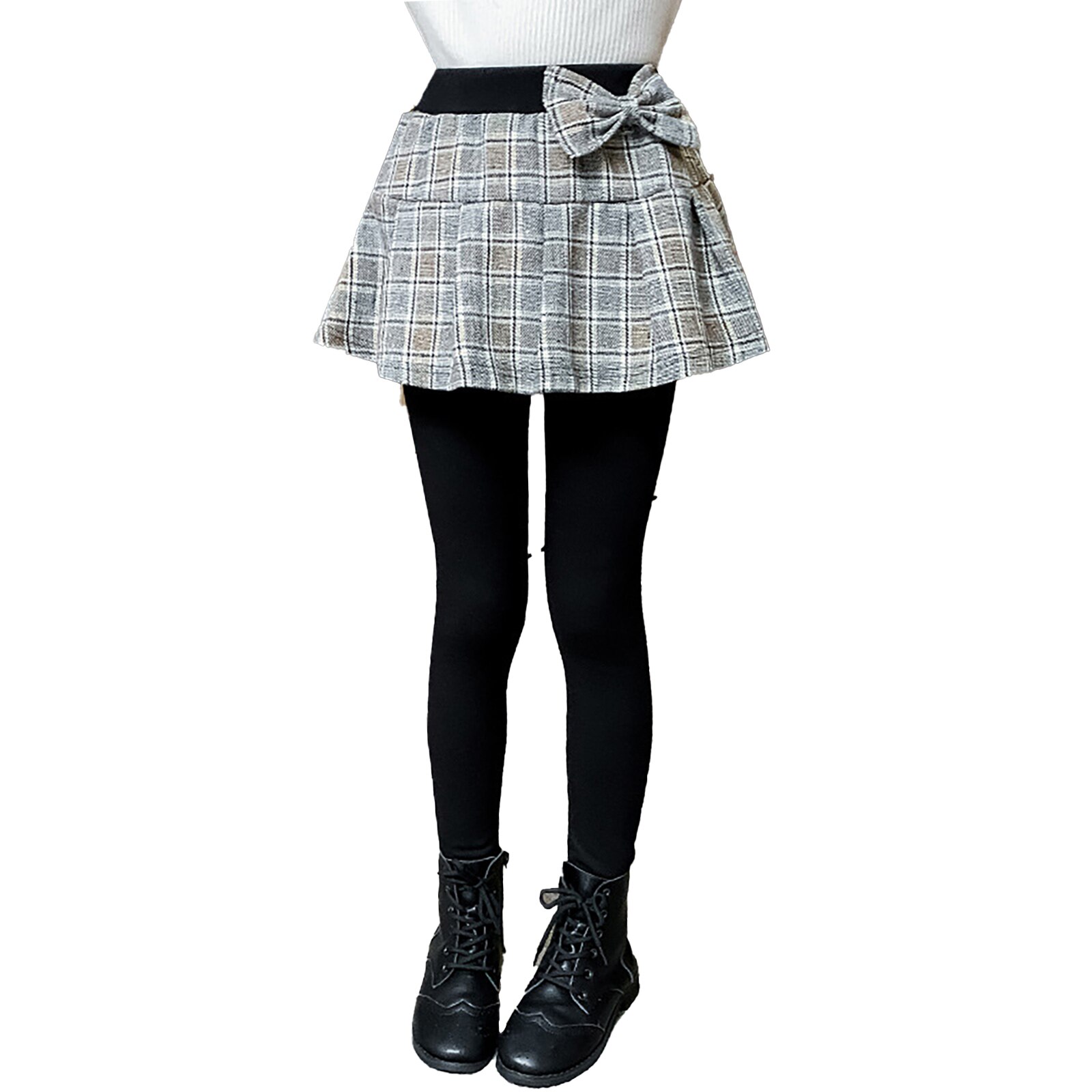 Kids Meisjes Fluwelen Warme Leggings Winter Dikke Leggings Met Strik Versierd Plaid Rok Kinderen Rok-Broek Meisjes Broek: 110