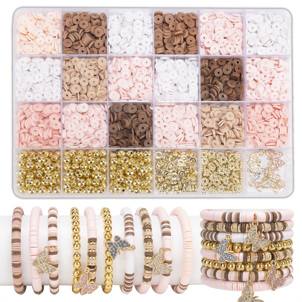 DIY Clay Beads Bracelet Making Kit, Flat Beads for Friendship Jewelry Making,Pearl Polymer Beads with Charms for Girls: green