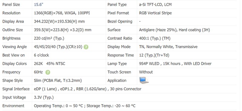 15.6 Slim 30 PIN Laptop Screen B156XTN04.0 NT156WHM-N12 N156BGA-EA2 B156XTN03.2 NT156WHM-N42 NT156WHM-N32 N156BGA-EB2 B156XTN07.