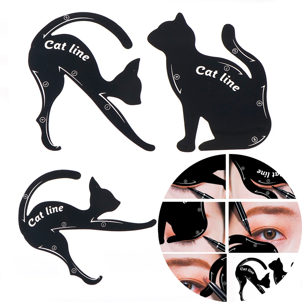 2 sztuk uroda brwi formy szablony Kot linia zawodowiec narzędzie robić makijażu oczu kredka do oczu szablony szablon kształtownik Model dla kobiet dziewczyna