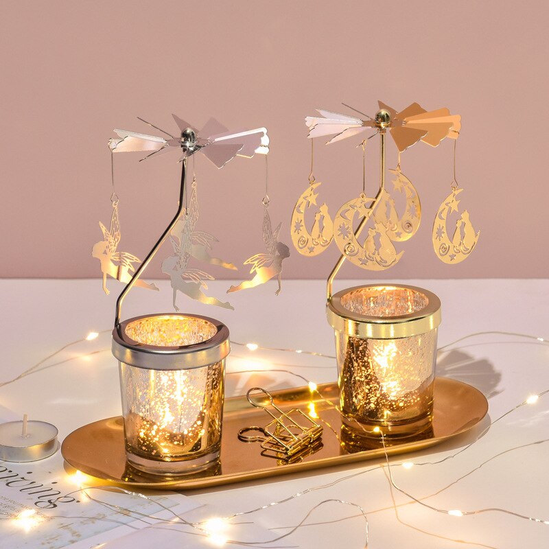 Spinning Rotating Metal Carousel Tea Light Candle Holder Lamp Christmas Candle Holder Decoration Decoration Candle