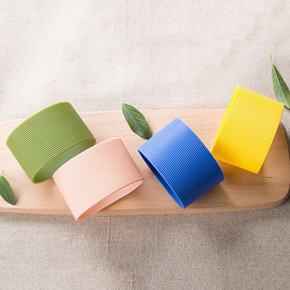 4 stuks Effen Kleur Silicone hittebestendige Cup Mouwen Beschermende antislip Water Glas Cover voor Fles Mok