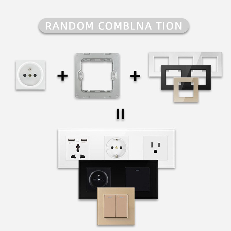 Prise de courant murale Usb, UK US, panneau plastique noir, Module de bricolage, fonction clé, combinaison libre prises électriques prise electrique prise murale prise usb encastrable douille legrand prise murale usb