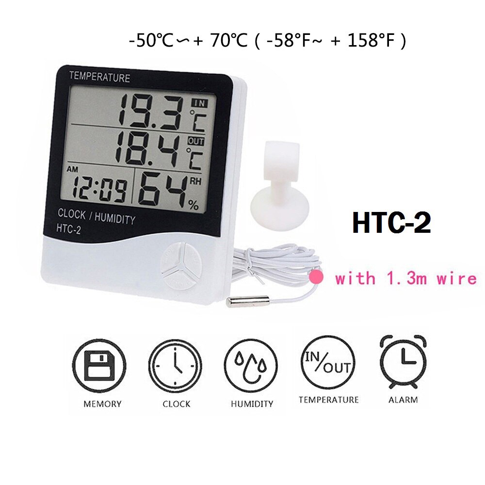 LCD Electronic Digital Temperature Humidity Meter Indoor Outdoor Thermometer Hygrometer Weather Station Clock HTC-1 HTC-2: HTC-2