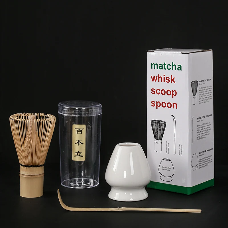 Ensemble de mélangeur matcha japonais en bambou, fait à la main, cuillère à café, agitateur: vert clair