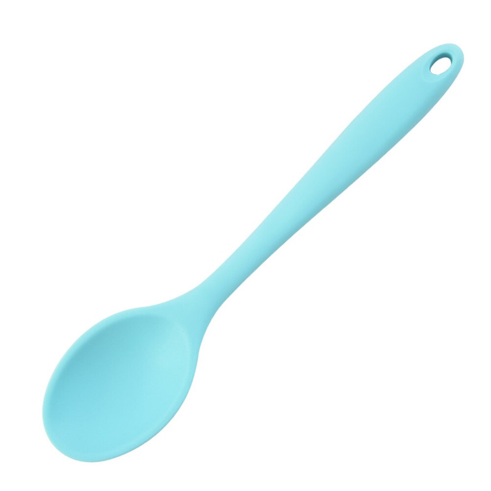 Silicone de grau alimentício longo-manuseado colher de sopa utensílios de mesa colher de cor sólida cozinha colher de silicone talheres acessórios: Azul