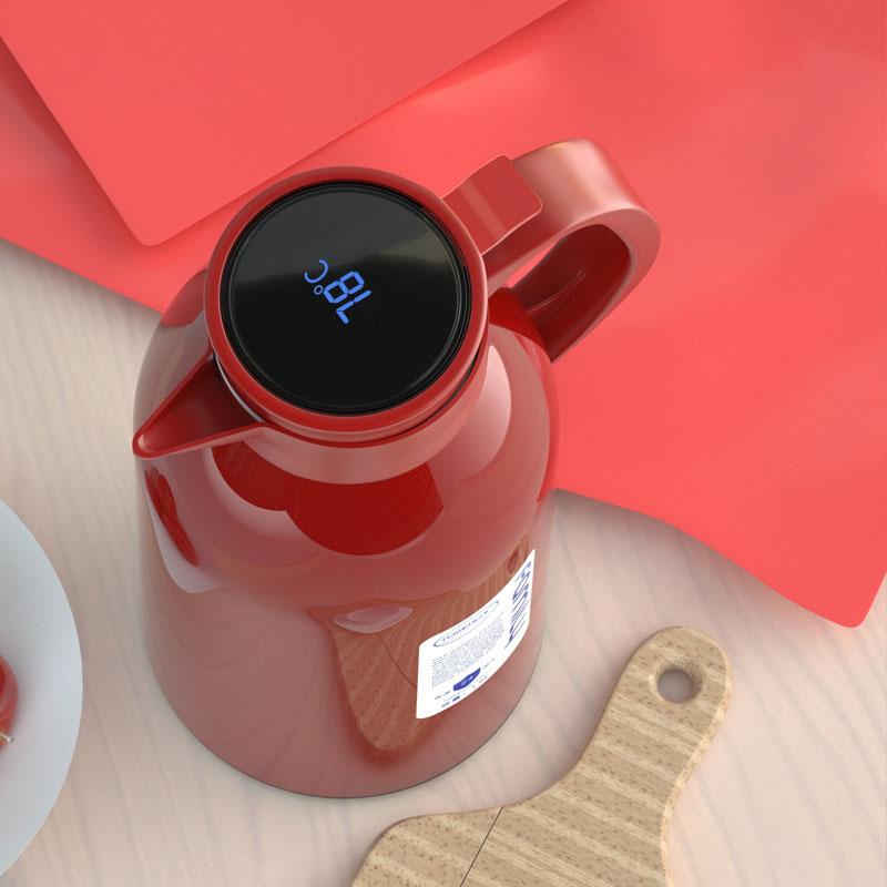 1/1.6L Hoge Capaciteit Thermos Water Fles Borosilicaatglas Liner Smart Touch Digitale Display Geïsoleerde Waterkoker Voor Kinderen Volwassenen: 1 6L / Red