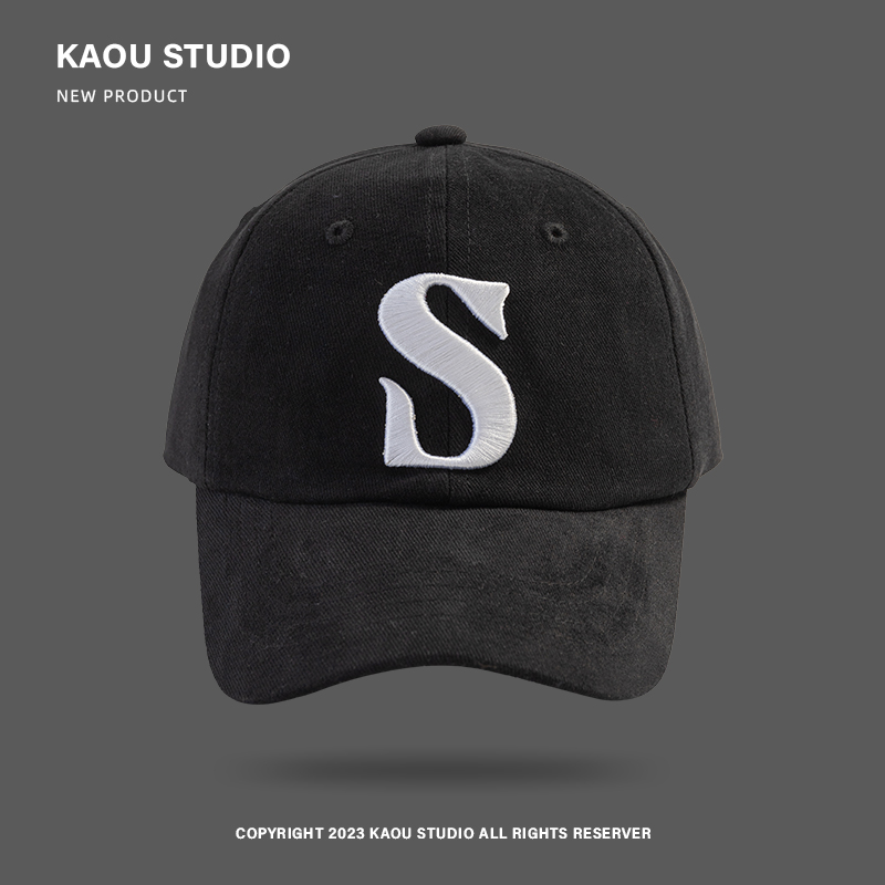 Boné de beisebol masculino e feminino, letra S, estilo coreano, boné pico para pais e filhos, chapéu de sol casual masculino, combinando, combinando, na moda: Preto