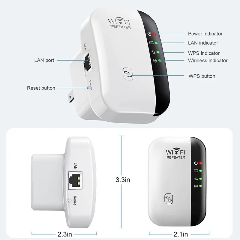 Amplificador de señal extensor WiFi de hasta 2640 pies cuadrados, repetidor de Internet inalámbrico, amplificador remoto con puerto Ethernet, configuración de 1 toque,
