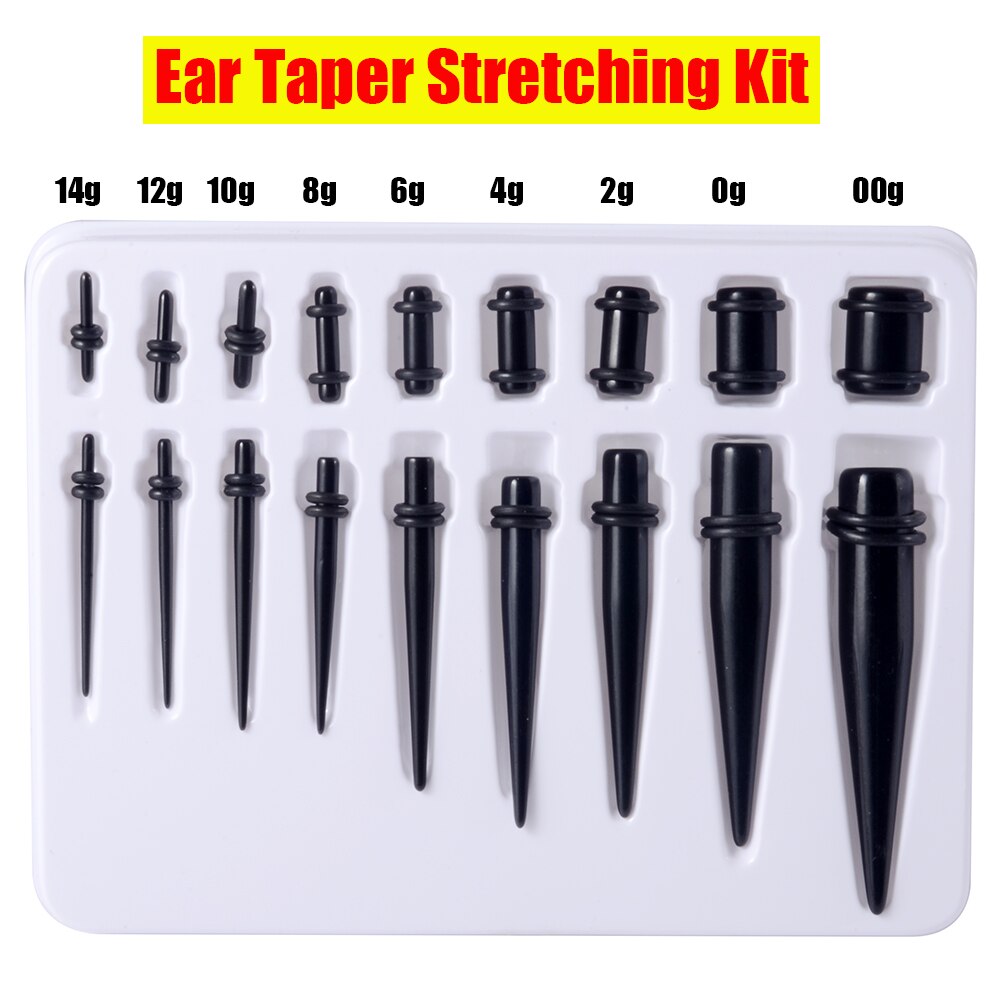 18 Stks/pak Zwarte Uv Acryl Oor Taper Plug Gauge Kit Stretching Expanders Brancards Earlets Piercing Voor Verpakking Sieraden