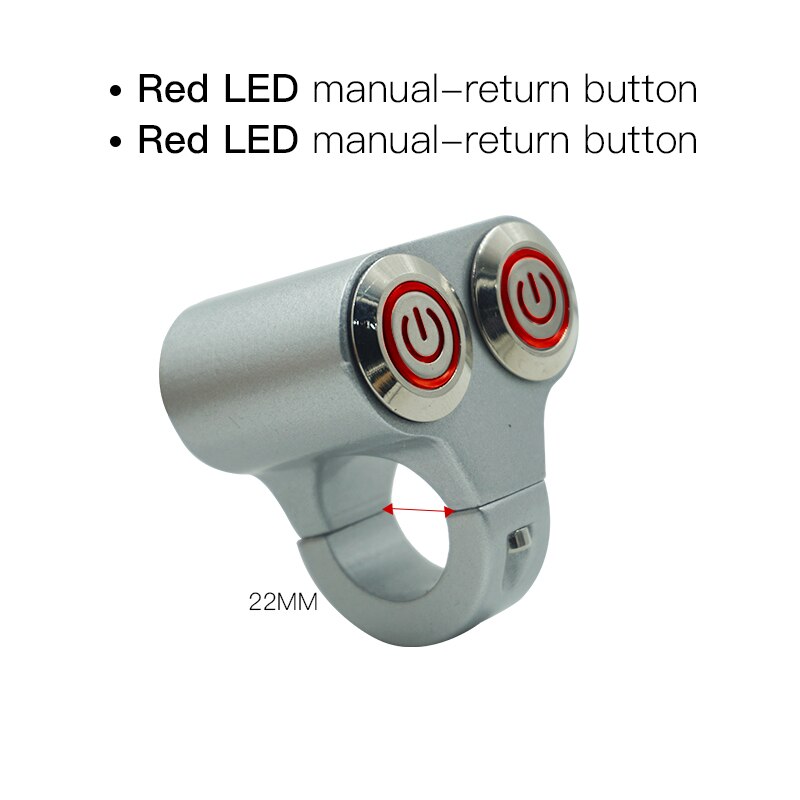 Aluminium 22Mm Stuur Motorfiets Switches Atv Scooter Koplamp Gevaar Rem Mistlamp Schakelaar Aan-uit Met Indicator: Manual-Return(Red)