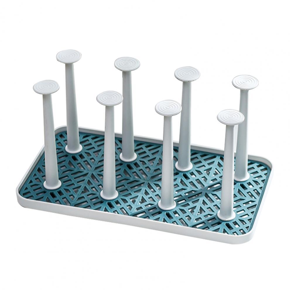 Estante de secado de vasos a prueba de polvo, soporte multifuncional para botellas, soporte de vidrio de drenaje de plástico, decoración del hogar: White Green S