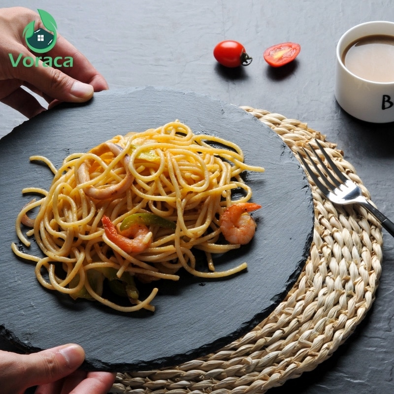 Naturalne łupki płytkie talerze na stek makaron Sushi kuchnia jedzenie w restauracji danie spodek okrągły deser ciasto naczynia Pizza taca na owoce