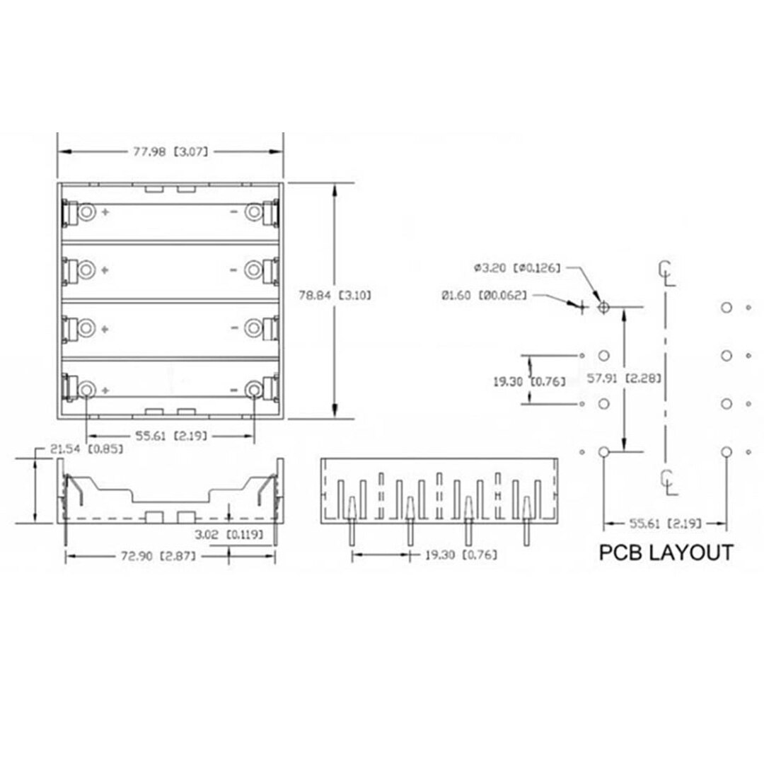 18650 Battery Holder With Pins 4*18650 Case 18650 Box For 4Pcs 18650 Batteries In Parallel 3.7V-14.8V Pole Black For Soldering