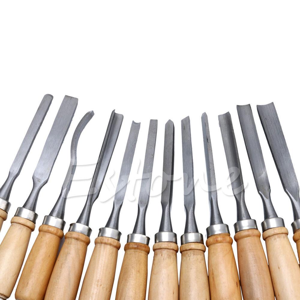 12PCS Wood Carving Hand Chisel Set Woodworking Lathe Gouges Tools