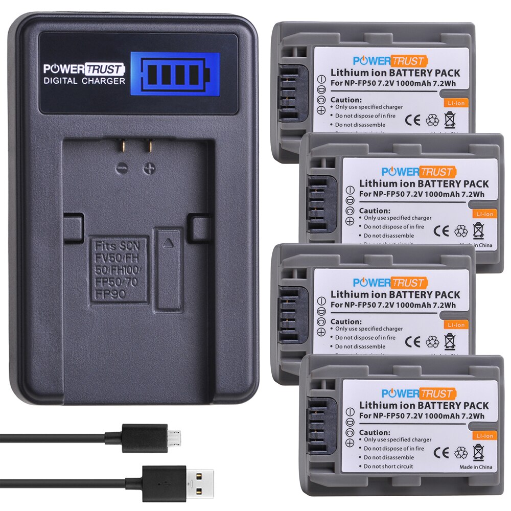 NP-FP50 NPFP50 Battery and LCD Charger for Sony NP-FP51 NPFP50 NP-FP30 NP-FP70 NP-FP60 NP-FP71 TRV TRV-U DCR-HC30 40 43E 65: 4Battery and charger