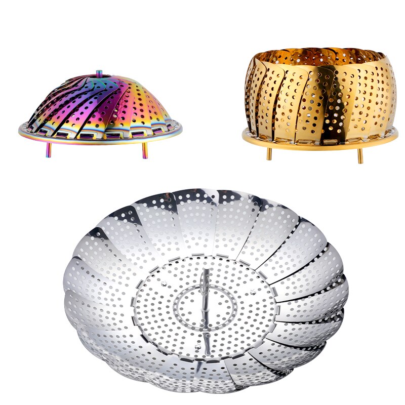 Rustfritt stål damprist kjøkkenutstyr sammenleggbar dampbåt grønnsakskjøkken frukt matkurv mesh dampstativ praktisk verktøy