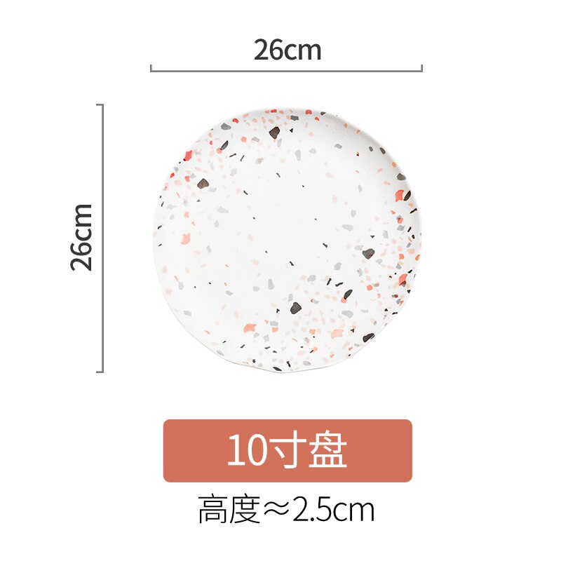 Vaisselle en céramique Terrazzo de 10 pouces, plateau de rangement, tasse à café, plateau à manger pour la maison, salon de thé, accessoires de décoration: 26cm