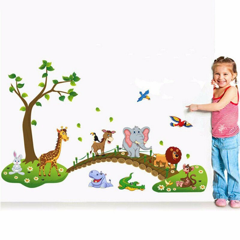 Store tegneserie zoo wallstickers til børn børneværelser indretning aftagelige vinyl wallstickers børnehave vægklistermærker