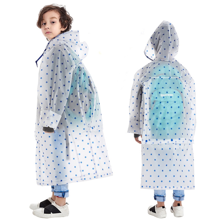 YUDING waterproof children stars full printing long kids hooded school bag raincoat with handbag for boys girls