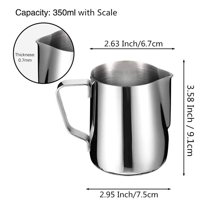 Milk Jug 350Ml/12 Fl.Oz, 304 Stainless Steel Milk Pitcher, Milk Frothing Jug For Making Coffee Cappuccino