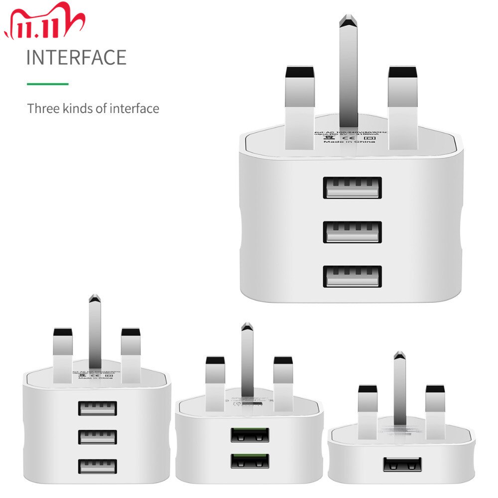Universal 1/2/3-Port USB UK Plug 3 Pin Wall Charger Adapter with 3 Port England Travel Charger Charging for Iphone iPad SAMSUNG