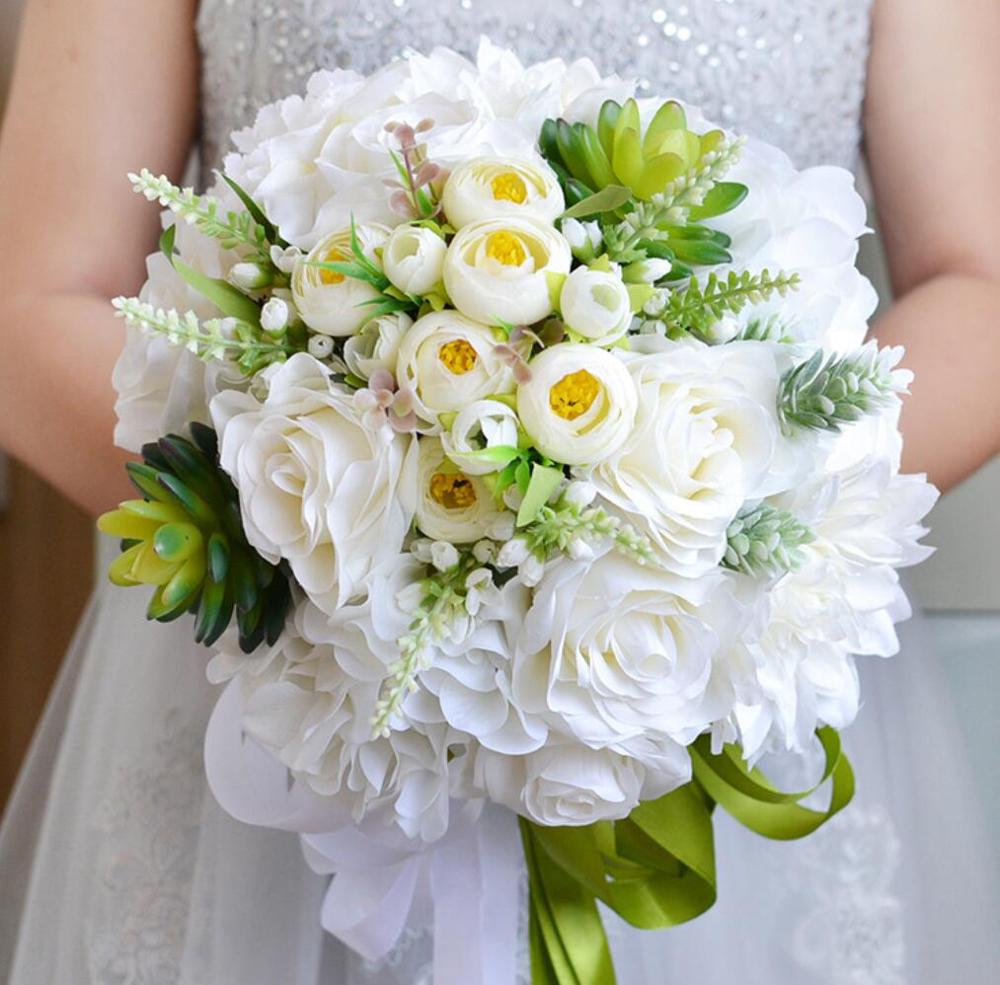 AYiCuthia Bruidsboeket Roze Wit Bruidsboeket Kunstmatige Rose Bridal Holding Bloem voor Wedding Decoratie S88: White