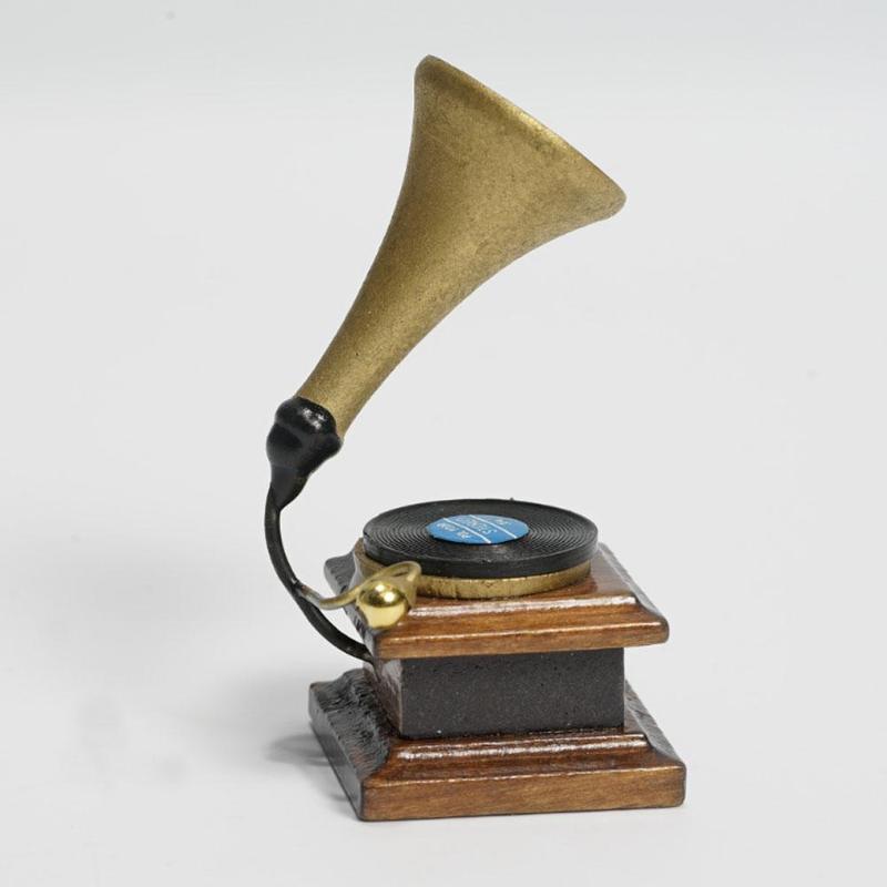 Accessoires de Mini phonographe, meubles rétro, Gramophone avec enregistrement, maison de poupée Miniature, bricolage, 1:12