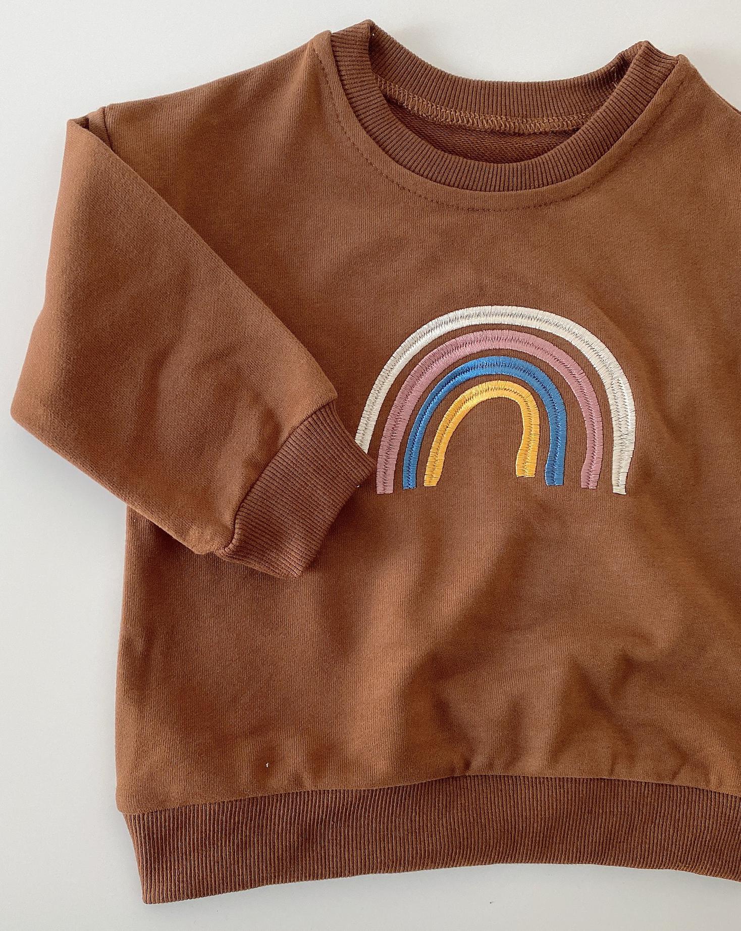 Sweat-shirt brodé arc-en-ciel pour bébé fille, haut à manches longues, vêtements pour enfant en bas âge, garçon, automne: sweatshirt---Brown / 4T   110cm