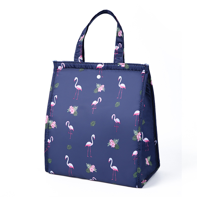 PLEEGA Fresh Insulation Cold Bales Thermal Oxford Lunch Bag Waterproof Convenient Leisure Bag Cute Flamingo Cuctas Tote 1PC: A-Navy flamingo