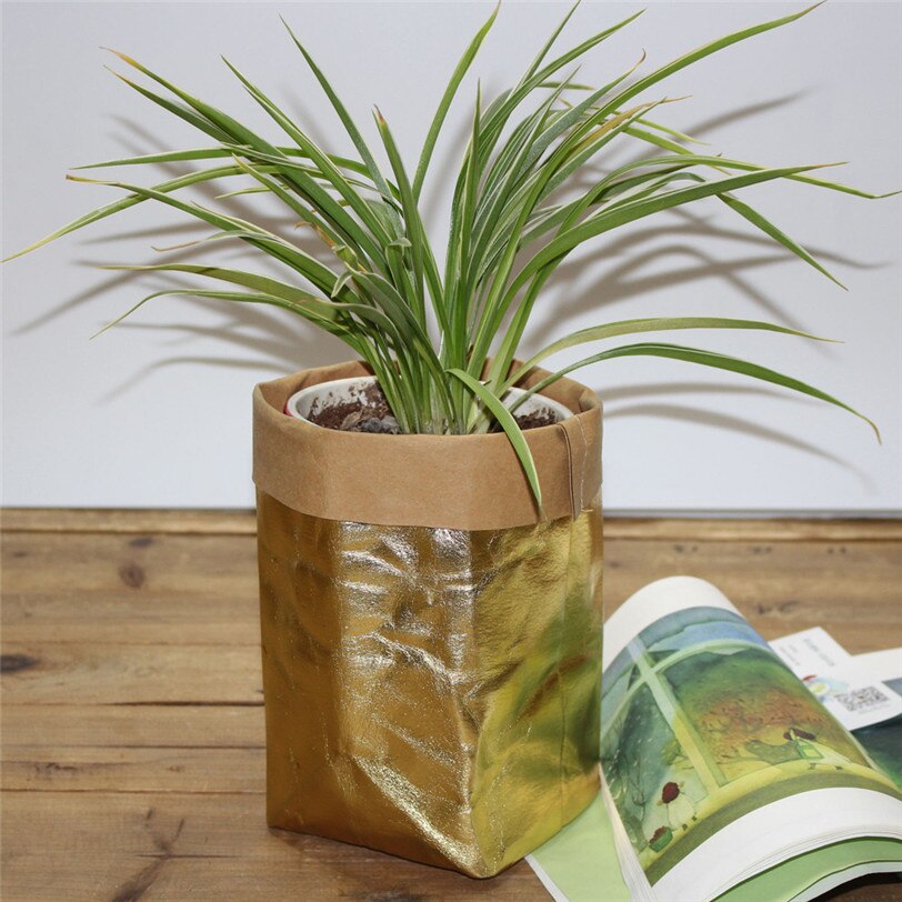 Sacchetto di carta lavabile kraft piante vasi di fiori sacchetti di stoccaggio multifunzione resistenti tutto'usura per la casa riutilizzabile borsa ecologica: giallo