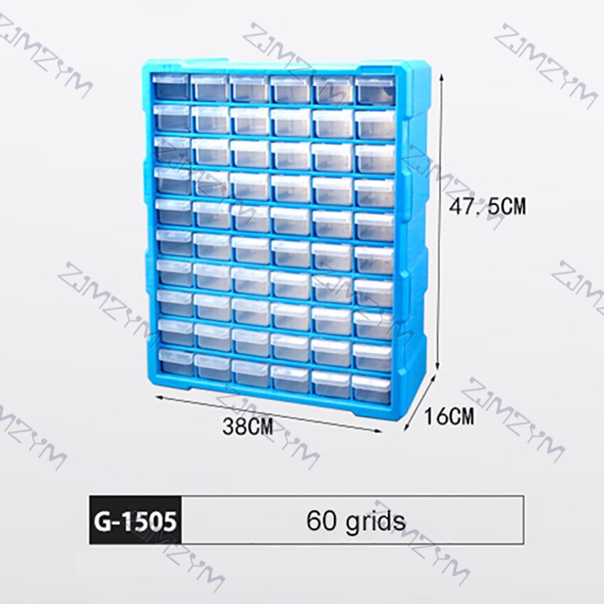Parts Storage Box Component Screw Tool Box Wall Mount Multi-Grid Drawer Plastic Hardware Storage Cabinet Craft Organizer Case: 1505 blue